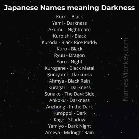 japanese names female meaning dark